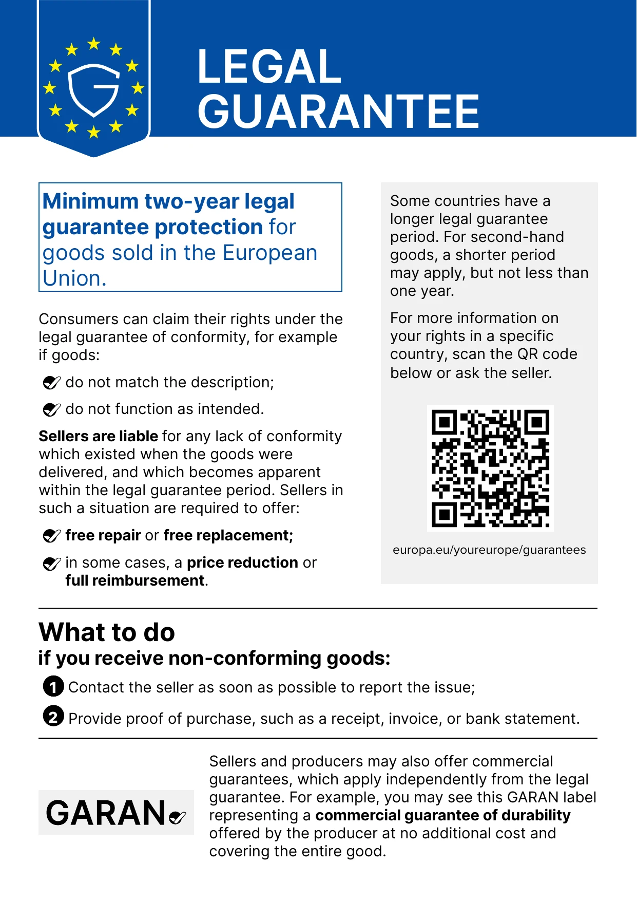 Legal guarantee – harmonised notice of the European Commission